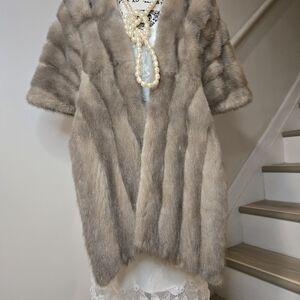 Luxury Vintage Fur Natural Blue Mink Stole Wrap Cape Bolero Wedding Bridal Glam